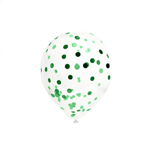 6 Ballons Transparents 30 cm avec Confettis Verts