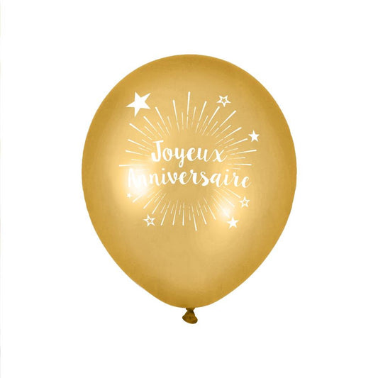 6 Ballons "Joyeux Anniversaire" Doré 30 cm en latex biodégradable
