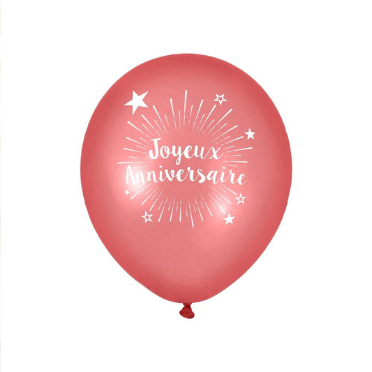 6 Ballons "Joyeux Anniversaire" Rouge 30 cm en latex biodégradable