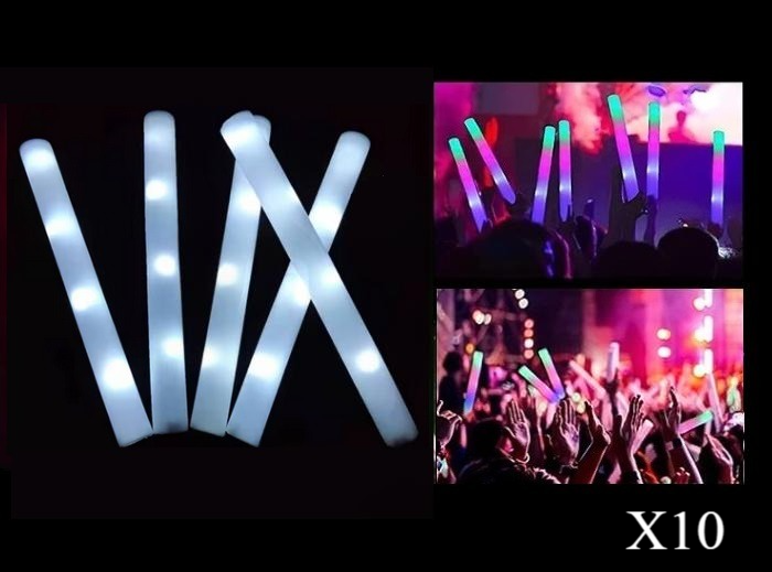 Lot de 10 Bâtons Lumineux LED en Mousse Blanc 47cm