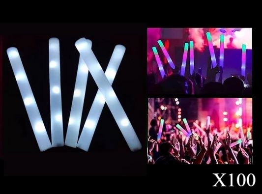 Lot de 100 Bâtons Lumineux LED en Mousse Blanc 47cm