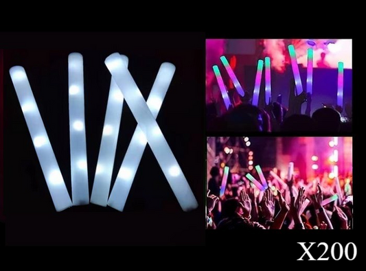 Lot de 200 Bâtons Lumineux LED en Mousse Blanc 47cm