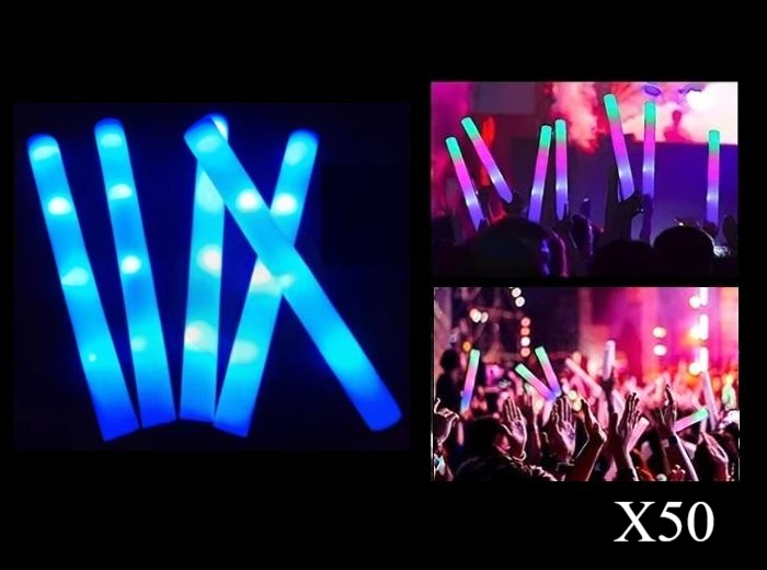 Lot de 50 Bâtons Lumineux LED en Mousse Bleu 47cm