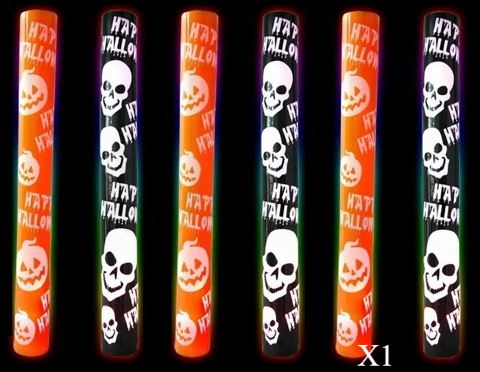Bâton Lumineux LED en Mousse Halloween Multicolore 47cm (Citrouilles & Crânes)