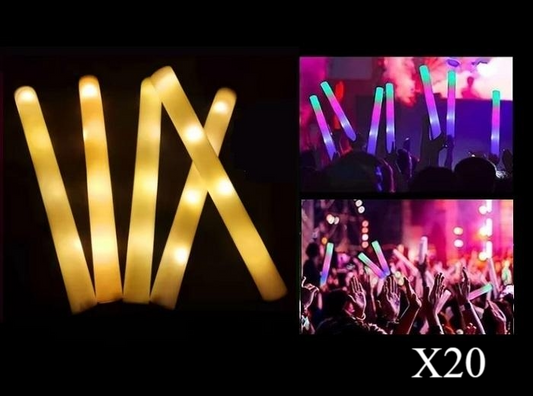 Lot de 20 Bâtons Lumineux LED en Mousse Jaune 47cm