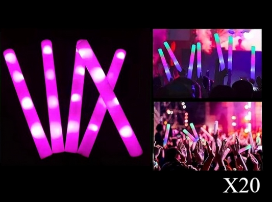 Lot de 20 Bâtons Lumineux LED en Mousse Rose 47cm