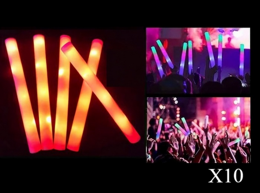 Lot de 10 Bâtons Lumineux LED en Mousse Rouge 47cm