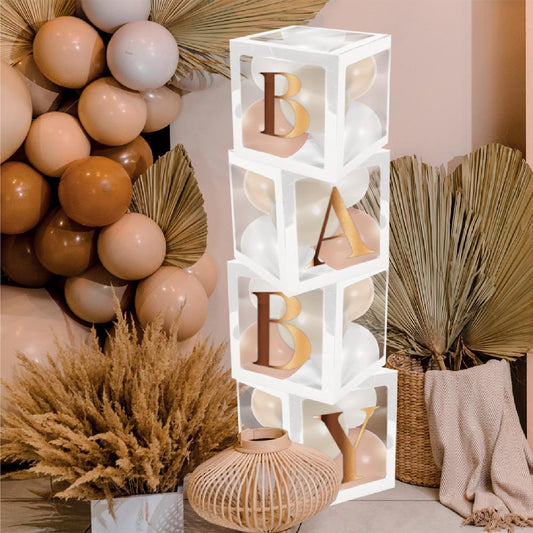 Lot de 4 Cubes Déco Blanc 30 x 30 cm – Idéal Baby Shower et Décorations de Fête