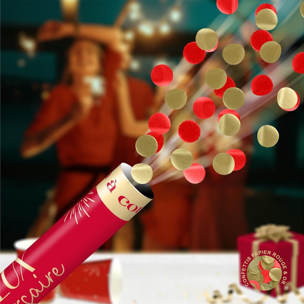 Canon à Confettis Rouge et Or 38cm