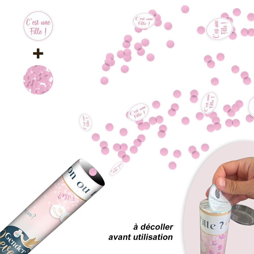 Canon à Confettis Gender Reveal Fille 38cm