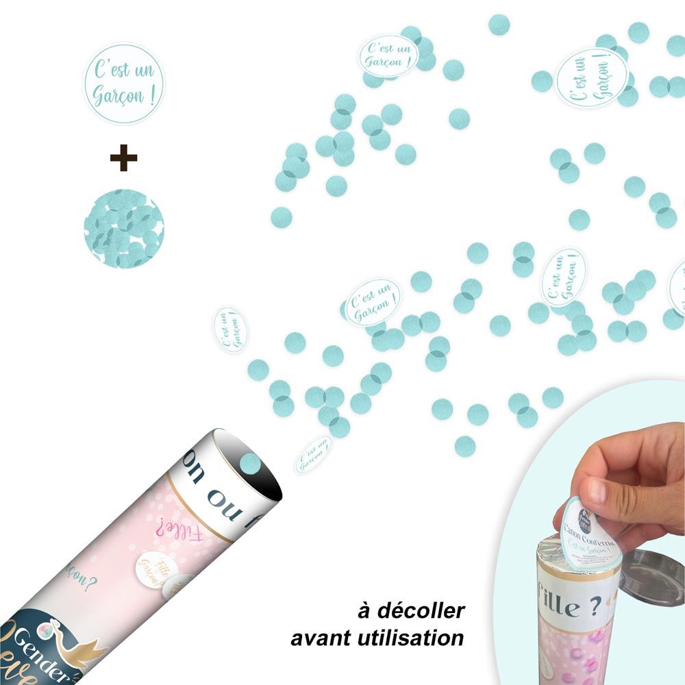 Canon à Confettis Gender Reveal Garçon 38cm