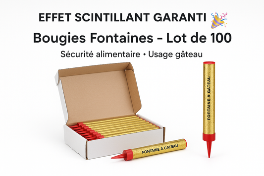 Bougies Fontaines Scintillantes 60 sec – Lot de 100 – Étincelles Festives