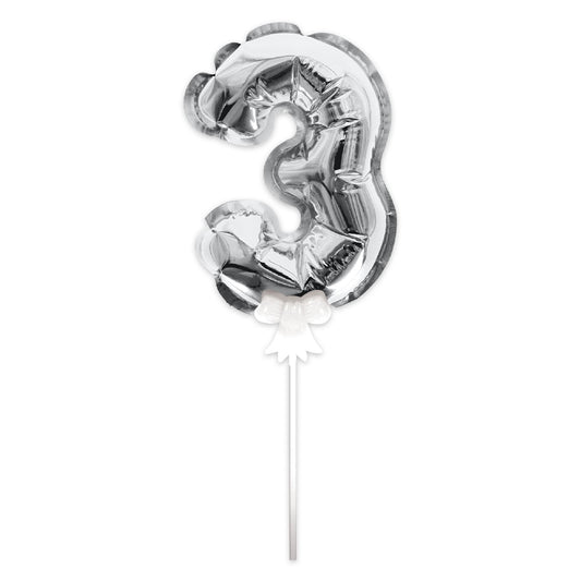 Topper Ballon "3" pour Gâteau Argent