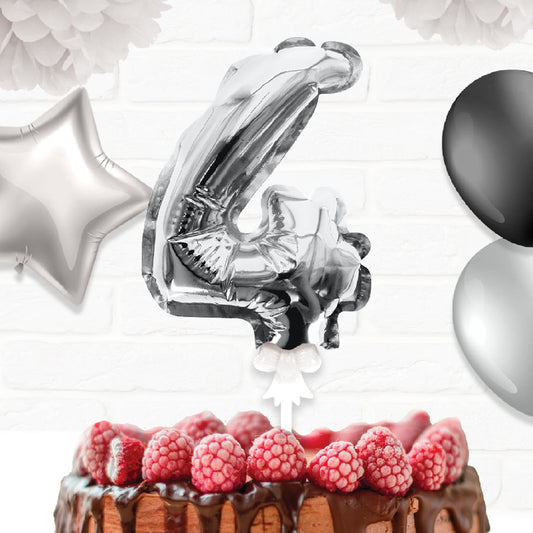 Topper Ballon "4" pour Gâteau Argent
