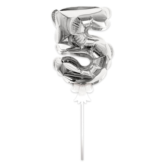 Topper Ballon "5" pour Gâteau Argent