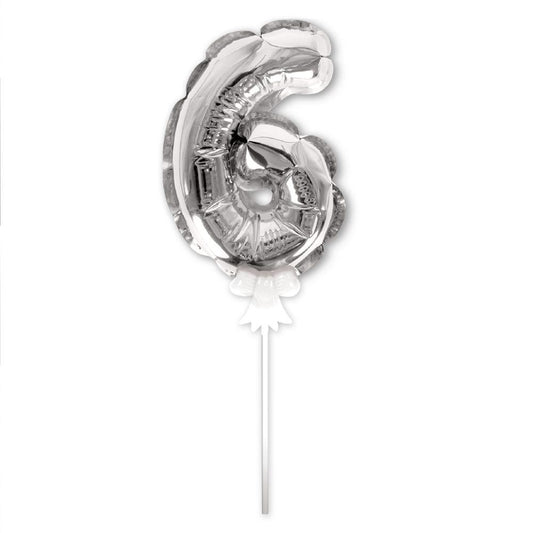 Topper Ballon "6" pour Gâteau Argent