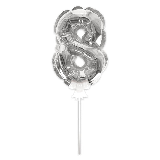 Topper Ballon "8" pour Gâteau Argent