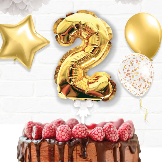 Topper Ballon "2" pour Gâteau Or