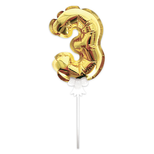 Topper Ballon "3" pour Gâteau Or