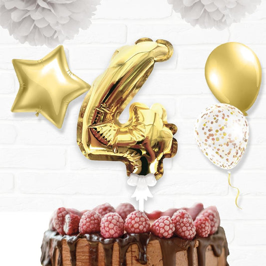 Topper Ballon "4" pour Gâteau Or