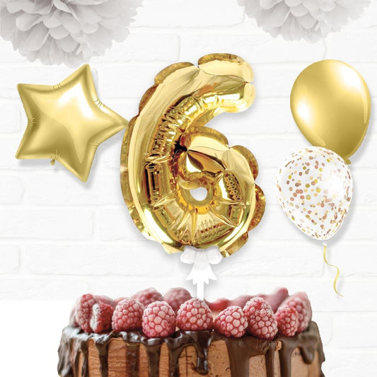 Topper Ballon "6" pour Gâteau Or