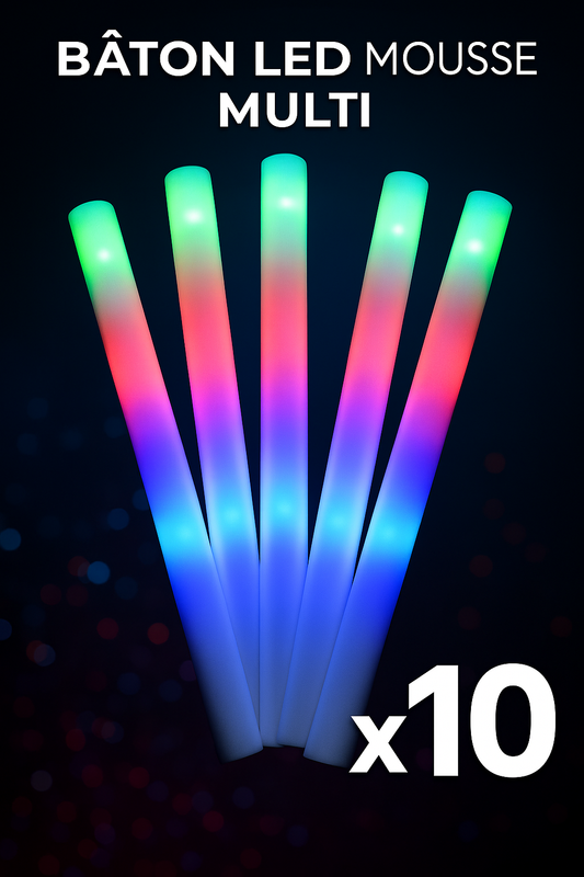 Lot de 10 Bâtons LED Mousse Multicolore 47 cm
