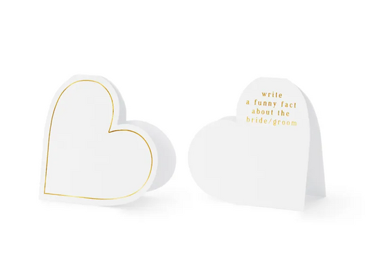 Lot de 10 Cartes de Table Cœurs Blancs avec Impression Dorée – 15,7 x 22 cm