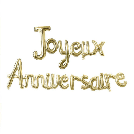 Guirlande Anniversaire "Joyeux Anniversaire" – Ballons Gonflables Dorés 3 m avec Paille et Fils de Suspension