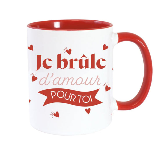 Mug Blanc et Rouge "Je Brûle d'Amour pour Toi"