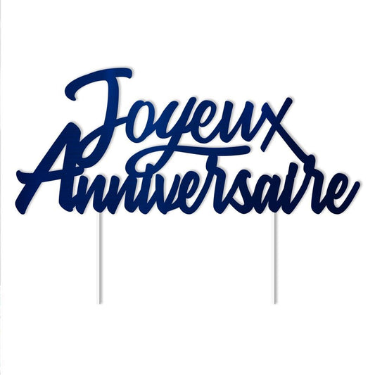 Topper Gâteau "Joyeux Anniversaire" Carton Bleu