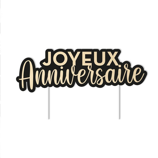 Topper Gâteau "Joyeux Anniversaire" Carton Noir et Or