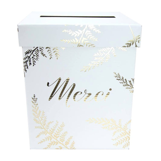 Urne de Mariage Blanche et Or avec Inscription "Merci"